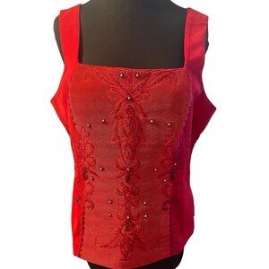 Natalli barri women's Atomic Red  Embroidered‎ rhinestone top, size 12